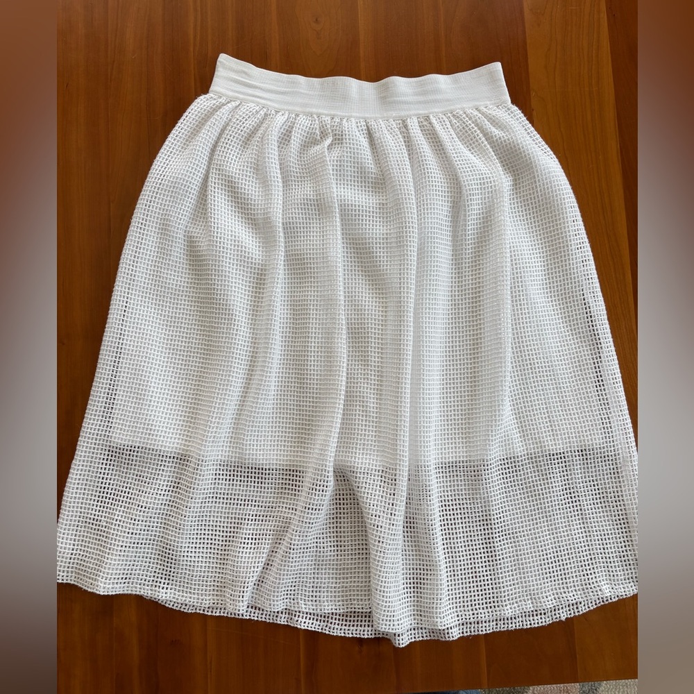 Ann Taylor White Mesh pull on A-line Skirt
